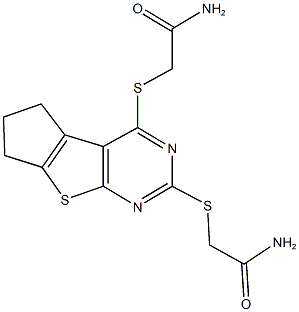 2-({2-[(2-amino-2-oxoethyl)sulfanyl]-6,7-dihydro-5H-cyclopenta[4,5]thieno[2,3-d]pyrimidin-4-yl}sulfanyl)acetamide Structure