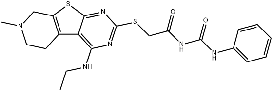 N-({[4-(ethylamino)-7-methyl-5,6,7,8-tetrahydropyrido[4',3':4,5]thieno[2,3-d]pyrimidin-2-yl]sulfanyl}acetyl)-N'-phenylurea Structure