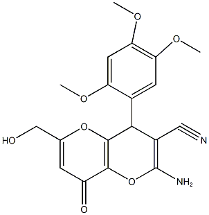 2-amino-6-(hydroxymethyl)-8-oxo-4-(2,4,5-trimethoxyphenyl)-4,8-dihydropyrano[3,2-b]pyran-3-carbonitrile 结构式