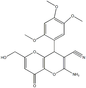 2-amino-6-(hydroxymethyl)-8-oxo-4-(2,4,5-trimethoxyphenyl)-4,8-dihydropyrano[3,2-b]pyran-3-carbonitrile Struktur