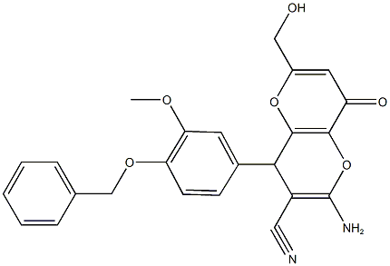 2-amino-4-[4-(benzyloxy)-3-methoxyphenyl]-6-(hydroxymethyl)-8-oxo-4,8-dihydropyrano[3,2-b]pyran-3-carbonitrile Structure