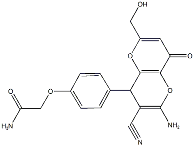 2-{4-[2-amino-3-cyano-6-(hydroxymethyl)-8-oxo-4,8-dihydropyrano[3,2-b]pyran-4-yl]phenoxy}acetamide Structure