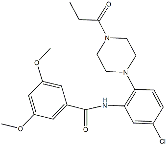 N-[5-chloro-2-(4-propionyl-1-piperazinyl)phenyl]-3,5-dimethoxybenzamide Struktur