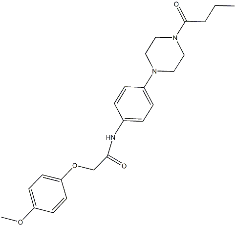 N-[4-(4-butyryl-1-piperazinyl)phenyl]-2-(4-methoxyphenoxy)acetamide 化学構造式