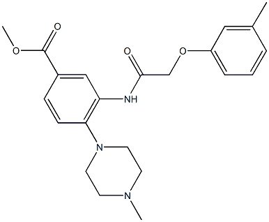 methyl 3-{[(3-methylphenoxy)acetyl]amino}-4-(4-methyl-1-piperazinyl)benzoate 化学構造式