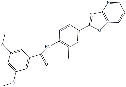 3,5-dimethoxy-N-(2-methyl-4-[1,3]oxazolo[4,5-b]pyridin-2-ylphenyl)benzamide 化学構造式