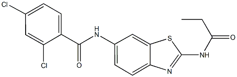 2,4-dichloro-N-[2-(propionylamino)-1,3-benzothiazol-6-yl]benzamide Struktur
