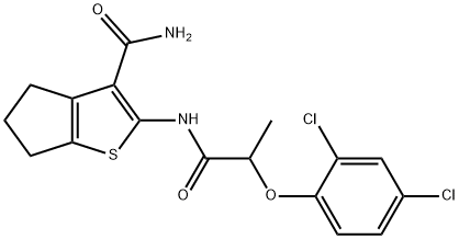 2-{[2-(2,4-dichlorophenoxy)propanoyl]amino}-5,6-dihydro-4H-cyclopenta[b]thiophene-3-carboxamide Struktur