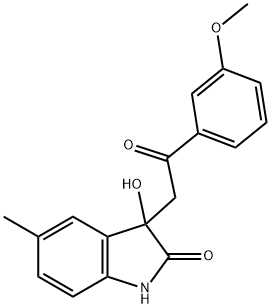 3-hydroxy-3-[2-(3-methoxyphenyl)-2-oxoethyl]-5-methyl-1,3-dihydro-2H-indol-2-one 化学構造式
