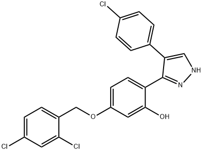 2-[4-(4-chlorophenyl)-1H-pyrazol-3-yl]-5-[(2,4-dichlorobenzyl)oxy]phenol Structure