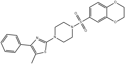 1-(2,3-dihydro-1,4-benzodioxin-6-ylsulfonyl)-4-(5-methyl-4-phenyl-1,3-thiazol-2-yl)piperazine 结构式