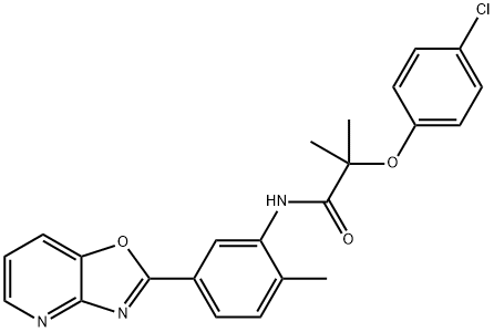 2-(4-chlorophenoxy)-2-methyl-N-(2-methyl-5-[1,3]oxazolo[4,5-b]pyridin-2-ylphenyl)propanamide 结构式