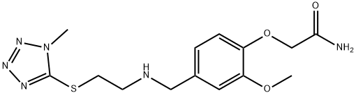2-{2-methoxy-4-[({2-[(1-methyl-1H-tetraazol-5-yl)sulfanyl]ethyl}amino)methyl]phenoxy}acetamide 化学構造式