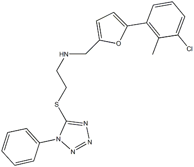 N-{[5-(3-chloro-2-methylphenyl)-2-furyl]methyl}-N-{2-[(1-phenyl-1H-tetraazol-5-yl)sulfanyl]ethyl}amine 化学構造式