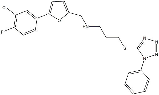 N-{[5-(3-chloro-4-fluorophenyl)-2-furyl]methyl}-N-{3-[(1-phenyl-1H-tetraazol-5-yl)sulfanyl]propyl}amine 化学構造式