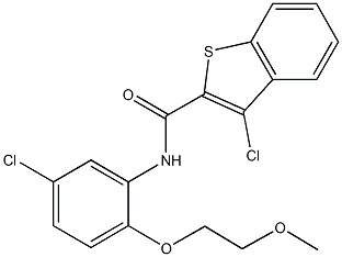 3-chloro-N-[5-chloro-2-(2-methoxyethoxy)phenyl]-1-benzothiophene-2-carboxamide,881591-95-3,结构式