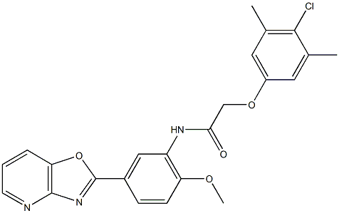 2-(4-chloro-3,5-dimethylphenoxy)-N-(2-methoxy-5-[1,3]oxazolo[4,5-b]pyridin-2-ylphenyl)acetamide,887691-52-3,结构式