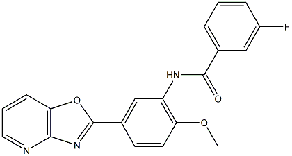 3-fluoro-N-(2-methoxy-5-[1,3]oxazolo[4,5-b]pyridin-2-ylphenyl)benzamide Struktur