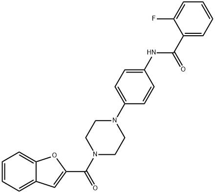 N-{4-[4-(1-benzofuran-2-ylcarbonyl)-1-piperazinyl]phenyl}-2-fluorobenzamide 化学構造式