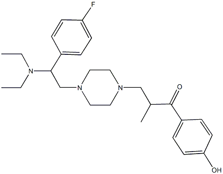 3-{4-[2-(diethylamino)-2-(4-fluorophenyl)ethyl]-1-piperazinyl}-1-(4-hydroxyphenyl)-2-methyl-1-propanone 化学構造式