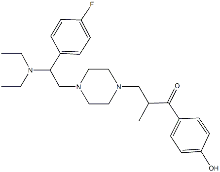 3-{4-[2-(diethylamino)-2-(4-fluorophenyl)ethyl]-1-piperazinyl}-1-(4-hydroxyphenyl)-2-methyl-1-propanone Struktur