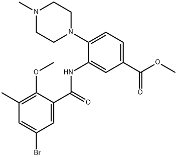 methyl 3-[(5-bromo-2-methoxy-3-methylbenzoyl)amino]-4-(4-methyl-1-piperazinyl)benzoate 化学構造式