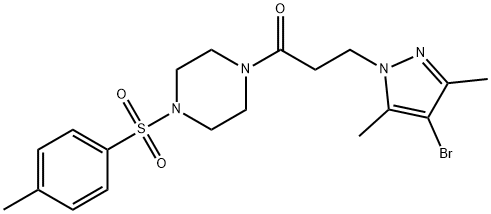 1-[3-(4-bromo-3,5-dimethyl-1H-pyrazol-1-yl)propanoyl]-4-[(4-methylphenyl)sulfonyl]piperazine Struktur