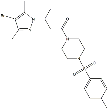 1-[3-(4-bromo-3,5-dimethyl-1H-pyrazol-1-yl)butanoyl]-4-[(4-methylphenyl)sulfonyl]piperazine 化学構造式