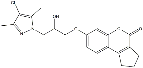 7-[3-(4-chloro-3,5-dimethyl-1H-pyrazol-1-yl)-2-hydroxypropoxy]-2,3-dihydrocyclopenta[c]chromen-4(1H)-one 结构式