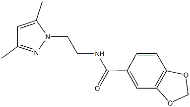 N-[2-(3,5-dimethyl-1H-pyrazol-1-yl)ethyl]-1,3-benzodioxole-5-carboxamide,890604-14-5,结构式