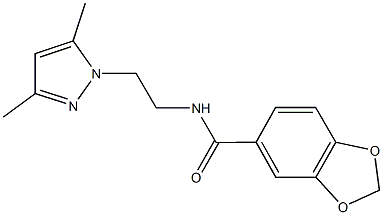 N-[2-(3,5-dimethyl-1H-pyrazol-1-yl)ethyl]-1,3-benzodioxole-5-carboxamide 化学構造式