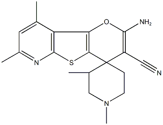 2'-amino-1,3,7',9'-tetramethyl-spiro(piperidine-4,4'-[4'H]-pyrano[2',3':4,5]thieno[2,3-b]pyridine)-3'-carbonitrile 结构式