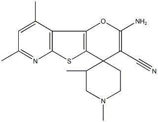 2'-amino-1,3,7',9'-tetramethyl-spiro(piperidine-4,4'-[4'H]-pyrano[2',3':4,5]thieno[2,3-b]pyridine)-3'-carbonitrile,891455-73-5,结构式