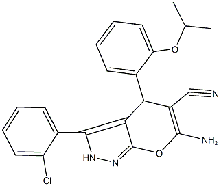 6-amino-3-(2-chlorophenyl)-4-(2-isopropoxyphenyl)-2,4-dihydropyrano[2,3-c]pyrazole-5-carbonitrile Structure