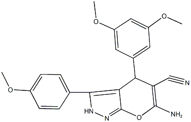 6-amino-4-(3,5-dimethoxyphenyl)-3-(4-methoxyphenyl)-2,4-dihydropyrano[2,3-c]pyrazole-5-carbonitrile Structure