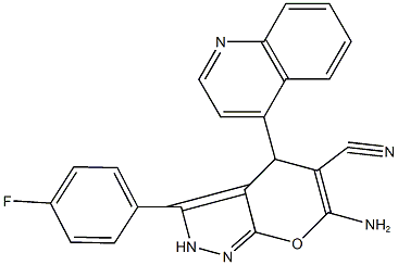 6-amino-3-(4-fluorophenyl)-4-(4-quinolinyl)-2,4-dihydropyrano[2,3-c]pyrazole-5-carbonitrile Structure