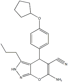 6-amino-4-[4-(cyclopentyloxy)phenyl]-3-propyl-2,4-dihydropyrano[2,3-c]pyrazole-5-carbonitrile 结构式