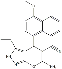 6-amino-3-ethyl-4-(4-methoxy-1-naphthyl)-2,4-dihydropyrano[2,3-c]pyrazole-5-carbonitrile,891463-92-6,结构式