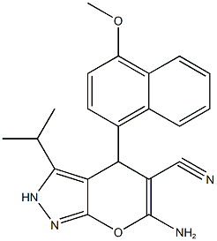 6-amino-3-isopropyl-4-(4-methoxy-1-naphthyl)-2,4-dihydropyrano[2,3-c]pyrazole-5-carbonitrile 结构式