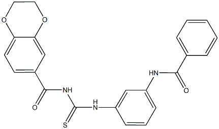 N-[3-({[(2,3-dihydro-1,4-benzodioxin-6-ylcarbonyl)amino]carbothioyl}amino)phenyl]benzamide Struktur