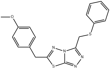 methyl 4-({3-[(phenylsulfanyl)methyl][1,2,4]triazolo[3,4-b][1,3,4]thiadiazol-6-yl}methyl)phenyl ether Struktur