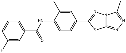 3-fluoro-N-[2-methyl-4-(3-methyl[1,2,4]triazolo[3,4-b][1,3,4]thiadiazol-6-yl)phenyl]benzamide Struktur