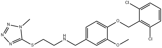 N-{4-[(2,6-dichlorobenzyl)oxy]-3-methoxybenzyl}-N-{2-[(1-methyl-1H-tetraazol-5-yl)sulfanyl]ethyl}amine 化学構造式