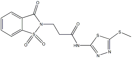 3-(1,1-dioxido-3-oxo-1,2-benzisothiazol-2(3H)-yl)-N-[5-(methylsulfanyl)-1,3,4-thiadiazol-2-yl]propanamide 化学構造式
