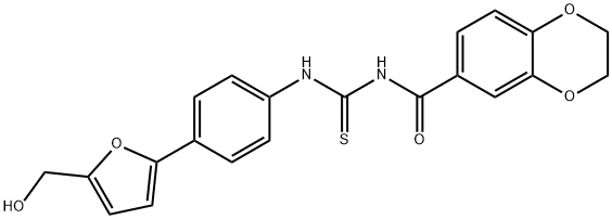 N-(2,3-dihydro-1,4-benzodioxin-6-ylcarbonyl)-N'-{4-[5-(hydroxymethyl)-2-furyl]phenyl}thiourea Structure
