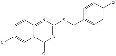 7-chloro-2-[(4-chlorobenzyl)sulfanyl]-4H-pyrido[1,2-a][1,3,5]triazin-4-one 化学構造式