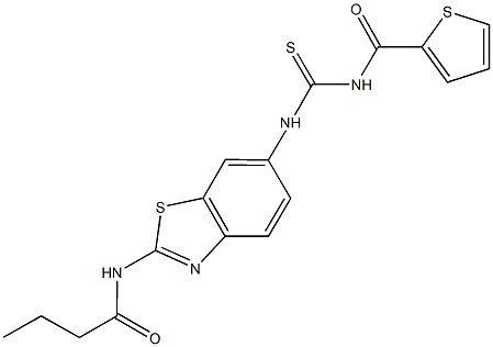 N-[6-({[(2-thienylcarbonyl)amino]carbothioyl}amino)-1,3-benzothiazol-2-yl]butanamide Structure