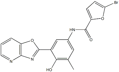 5-bromo-N-(4-hydroxy-3-methyl-5-[1,3]oxazolo[4,5-b]pyridin-2-ylphenyl)-2-furamide Structure