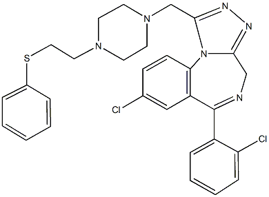 8-chloro-6-(2-chlorophenyl)-1-({4-[2-(phenylsulfanyl)ethyl]-1-piperazinyl}methyl)-4H-[1,2,4]triazolo[4,3-a][1,4]benzodiazepine 化学構造式