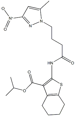 isopropyl 2-[(4-{3-nitro-5-methyl-1H-pyrazol-1-yl}butanoyl)amino]-4,5,6,7-tetrahydro-1-benzothiophene-3-carboxylate 化学構造式